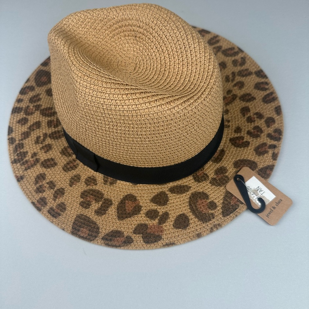 Leopard Print Tan Fedora Hat